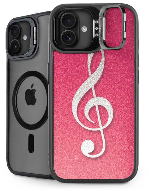 Pink Glitter Music Note iPhone 16 Kickstand Case