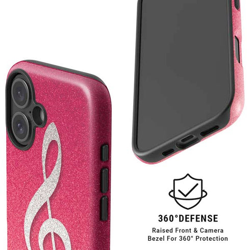 Pink Glitter Music Note iPhone 16 Magsafe Impact Case