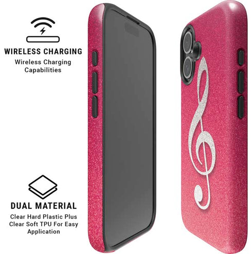 Pink Glitter Music Note iPhone 16 Magsafe Impact Case