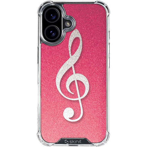 Pink Glitter Music Note iPhone 16 Plus Clear Case