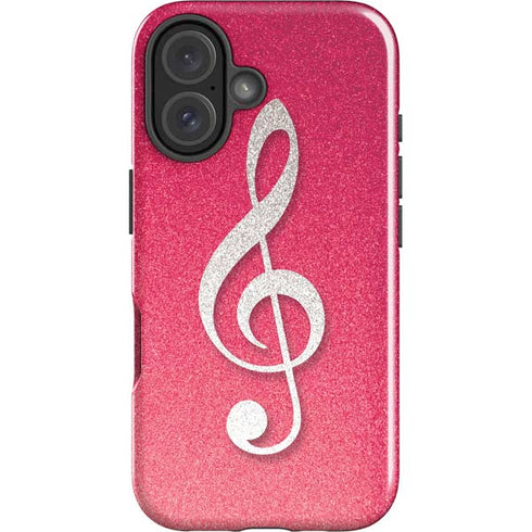 Pink Glitter Music Note iPhone 16 Plus Impact Case