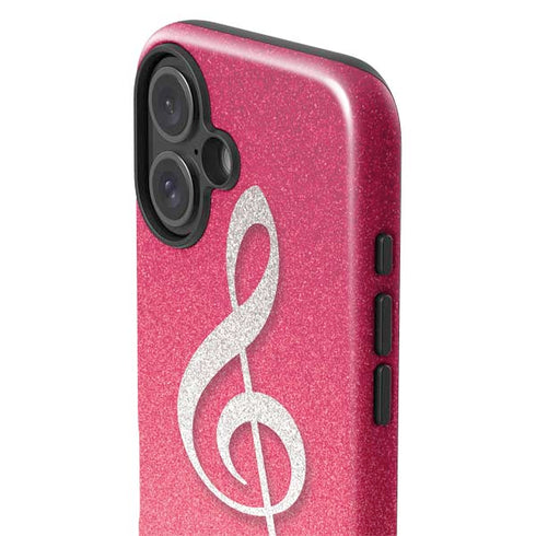 Pink Glitter Music Note iPhone 16 Plus Impact Case