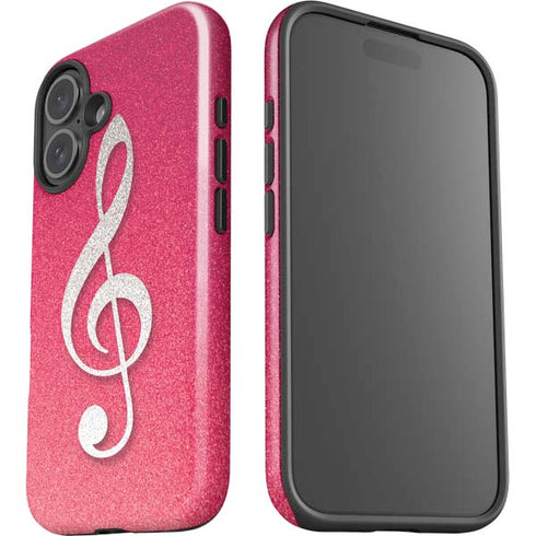 Pink Glitter Music Note iPhone 16 Plus Impact Case