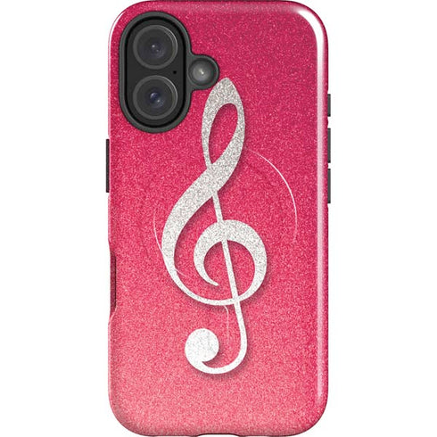 Pink Glitter Music Note iPhone 16 Plus Magsafe Impact Case