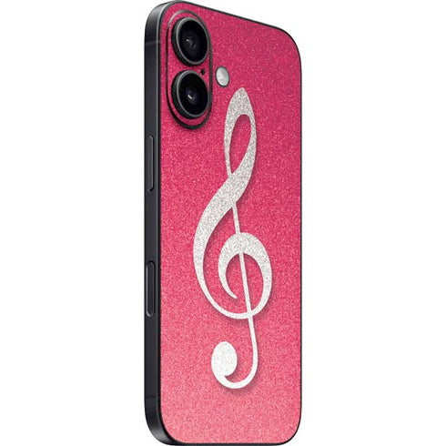 Pink Glitter Music Note iPhone 16 Plus Skin