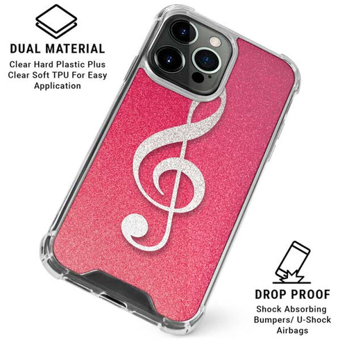 Pink Glitter Music Note iPhone 16 Pro Clear Case