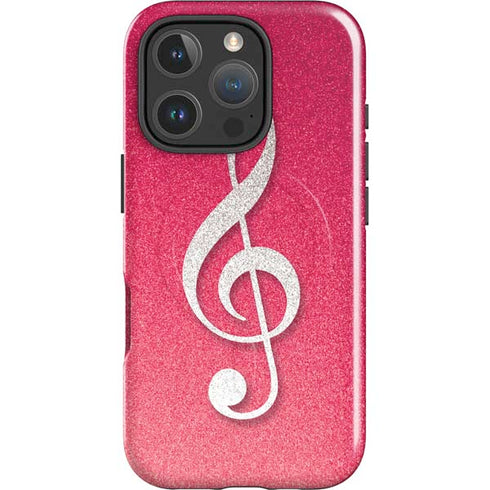 Pink Glitter Music Note iPhone 16 Pro Magsafe Impact Case