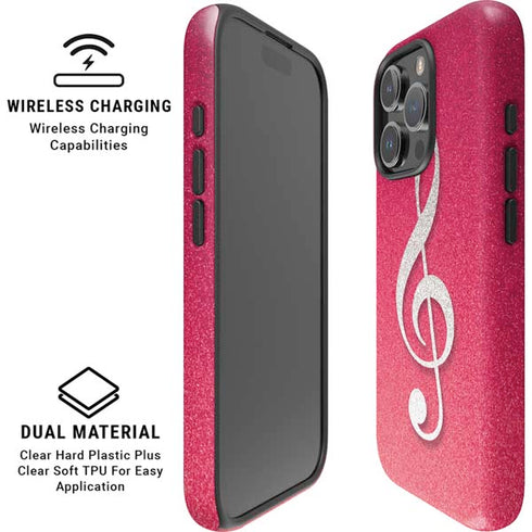 Pink Glitter Music Note iPhone 16 Pro Max Magsafe Impact Case