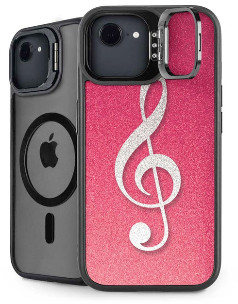 Pink Glitter Music Note iPhone 16e Kickstand Case