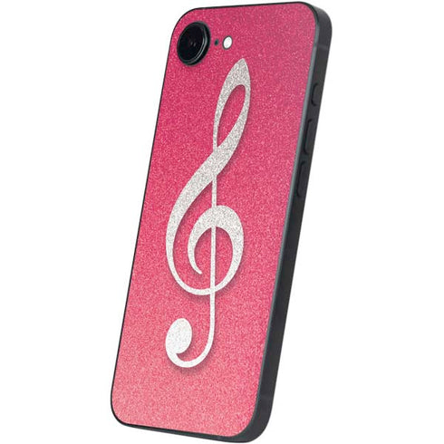 Pink Glitter Music Note iPhone 16e Skin