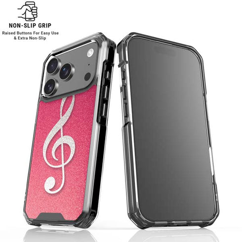 Pink Glitter Music Note iPhone 18 Pro Clear Case