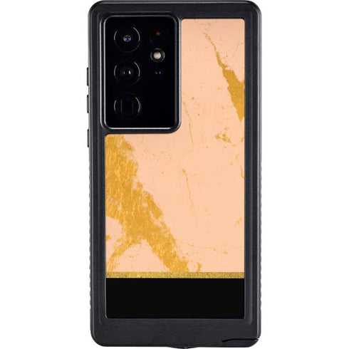 Pink Gold and Black Marble Galaxy S24 Ultra Waterproof Case
