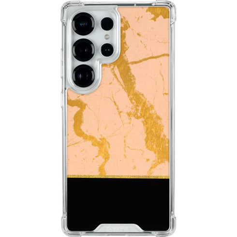 Pink Gold and Black Marble Galaxy S25 Ultra Clear Case