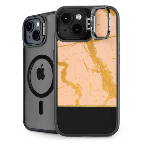 Pink Gold and Black Marble iPhone 14 Plus Kickstand Case