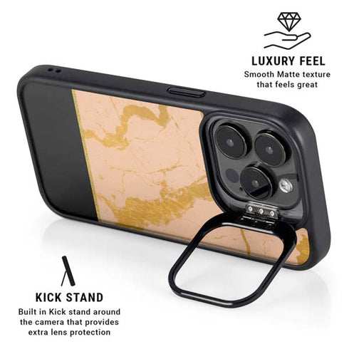 Pink Gold and Black Marble iPhone 14 Pro Max Kickstand Case