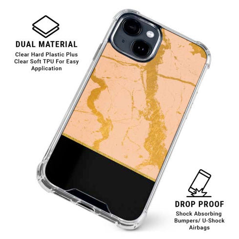 Pink Gold and Black Marble iPhone 15 Clear Case
