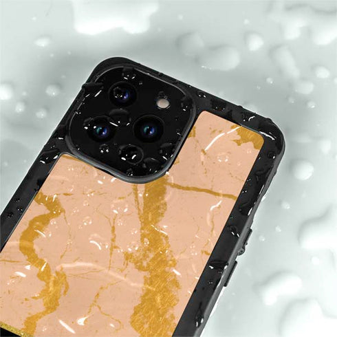 Pink Gold and Black Marble iPhone 15 Pro Waterproof Case