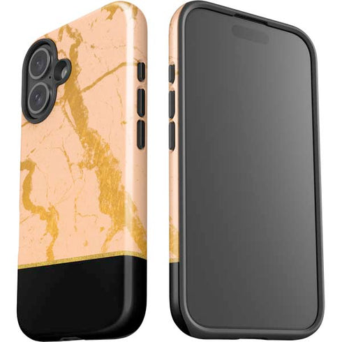 Pink Gold and Black Marble iPhone 16 Impact Case