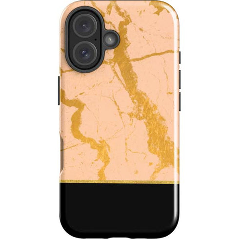 Pink Gold and Black Marble iPhone 16 Plus Impact Case