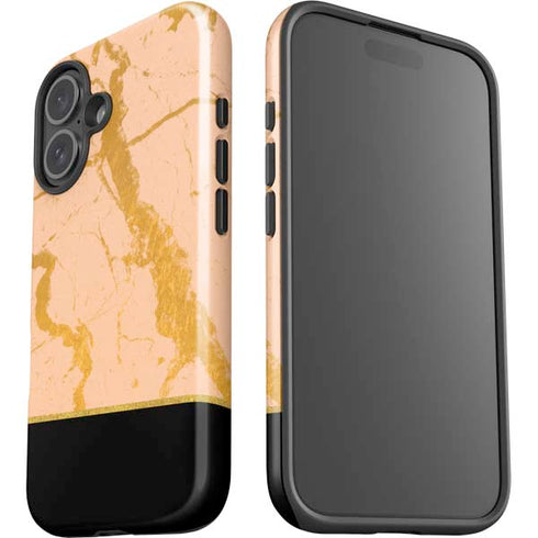 Pink Gold and Black Marble iPhone 16 Plus Impact Case