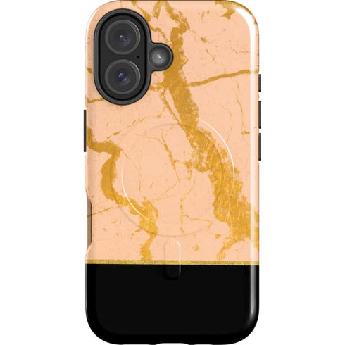 Pink Gold and Black Marble iPhone 16 Plus Magsafe Impact Case