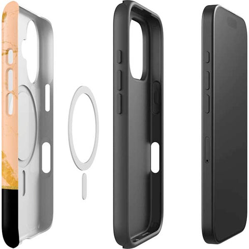 Pink Gold and Black Marble iPhone 16 Plus Magsafe Impact Case