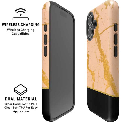 Pink Gold and Black Marble iPhone 16 Plus Magsafe Impact Case
