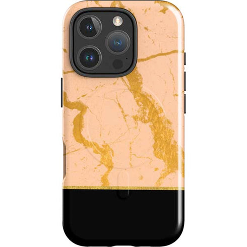 Pink Gold and Black Marble iPhone 16 Pro Magsafe Impact Case