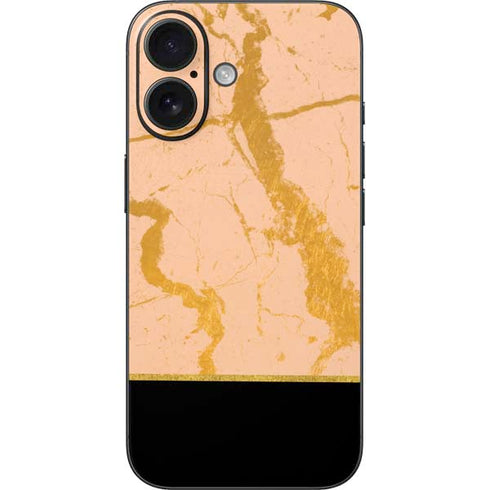 Pink Gold and Black Marble iPhone 16 Skin