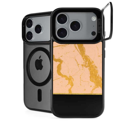 Pink Gold and Black Marble iPhone 18 Pro Kickstand Case