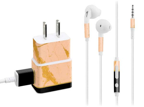 Pink Gold and Black Marble Phone Charger Skin
