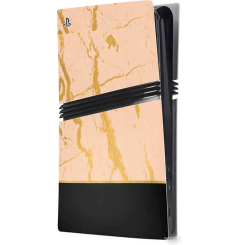 Pink Gold and Black Marble PS5 Pro Console Skin