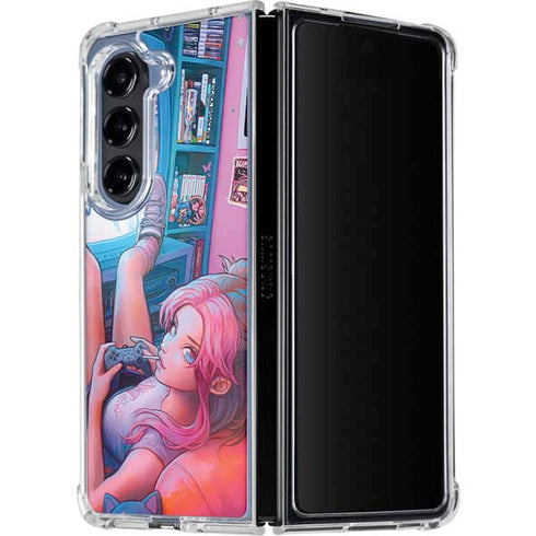 Pink Hair Anime Gamer Girl by Ivy Dolamore Galaxy Z Fold5 5G Clear Case