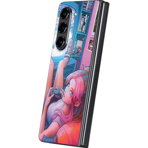 Pink Hair Anime Gamer Girl by Ivy Dolamore Galaxy Z Fold5 5G Skin