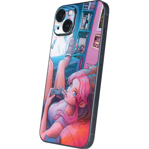 Pink Hair Anime Gamer Girl by Ivy Dolamore iPhone 15 Skin