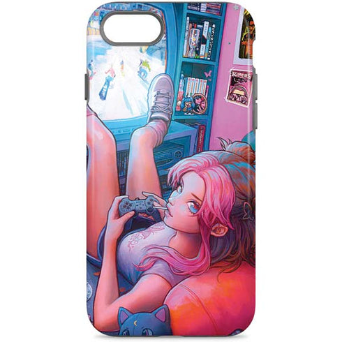 Pink Hair Anime Gamer Girl by Ivy Dolamore iPhone Cases