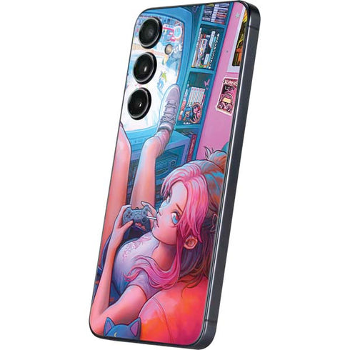 Pink Hair Anime Gamer Girl by Ivy Dolamore Galaxy S24 Skin