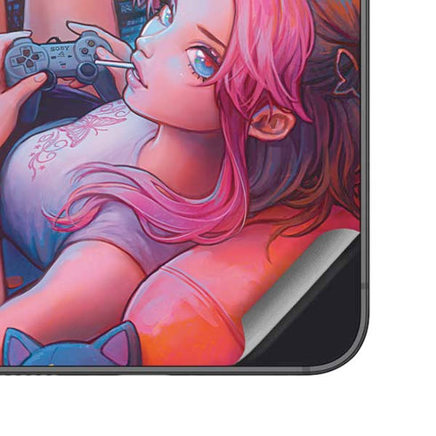 Pink Hair Anime Gamer Girl by Ivy Dolamore Galaxy S25 Skin