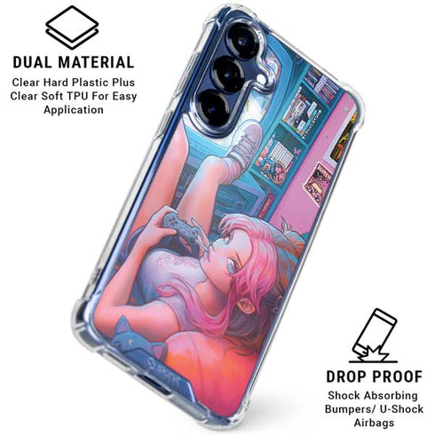 Pink Hair Anime Gamer Girl by Ivy Dolamore Galaxy S25 Clear Case
