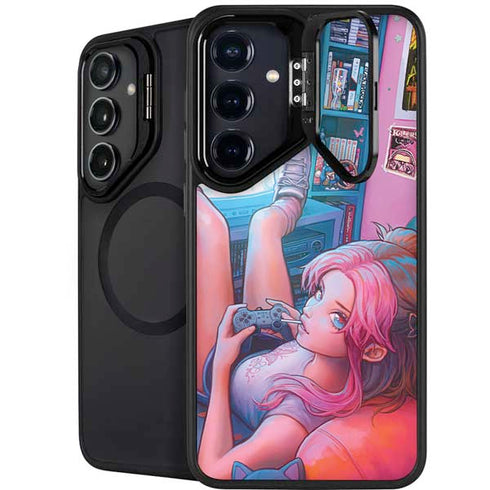 Pink Hair Anime Gamer Girl by Ivy Dolamore Galaxy S25 FE Kickstand Case