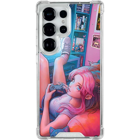 Pink Hair Anime Gamer Girl by Ivy Dolamore Galaxy S25 Ultra Clear Case