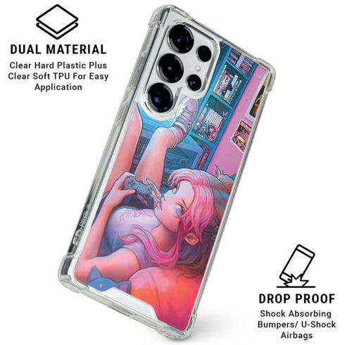 Pink Hair Anime Gamer Girl by Ivy Dolamore Galaxy S25 Ultra Clear Case