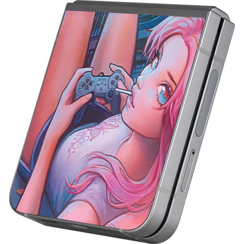 Pink Hair Anime Gamer Girl by Ivy Dolamore Galaxy Z Flip6 Skin
