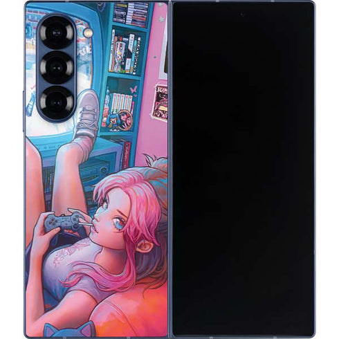 Pink Hair Anime Gamer Girl by Ivy Dolamore Galaxy Z Fold6 Skin