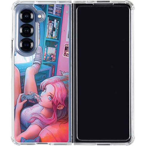 Pink Hair Anime Gamer Girl by Ivy Dolamore Galaxy Z Fold7 Clear Case