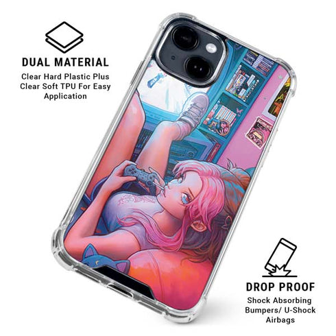 Pink Hair Anime Gamer Girl by Ivy Dolamore iPhone 15 Clear Case