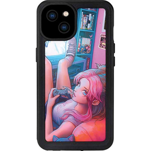 Pink Hair Anime Gamer Girl by Ivy Dolamore iPhone 15 Plus Waterproof Case