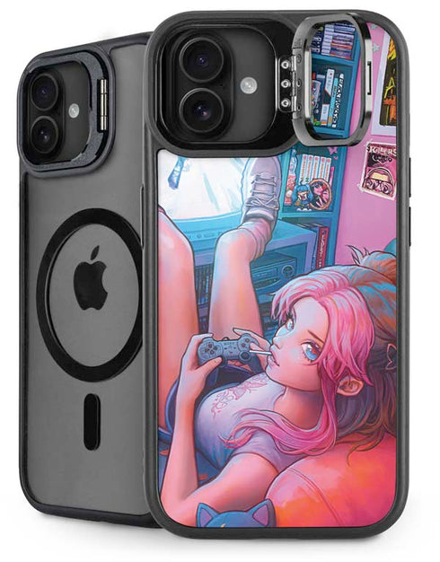 Pink Hair Anime Gamer Girl by Ivy Dolamore iPhone 16 Kickstand Case