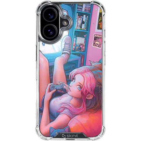 Pink Hair Anime Gamer Girl by Ivy Dolamore iPhone 16 Plus Clear Case