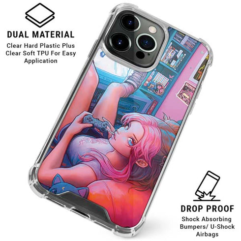 Pink Hair Anime Gamer Girl by Ivy Dolamore iPhone 16 Pro Max Clear Case